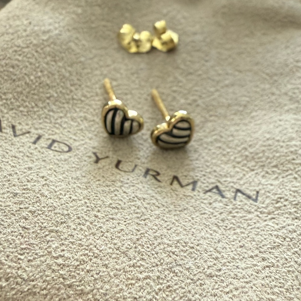 David Yurman Sterling Silver & 18k Gold Cable Heart Earrings 5mm - Picture 4 of 7